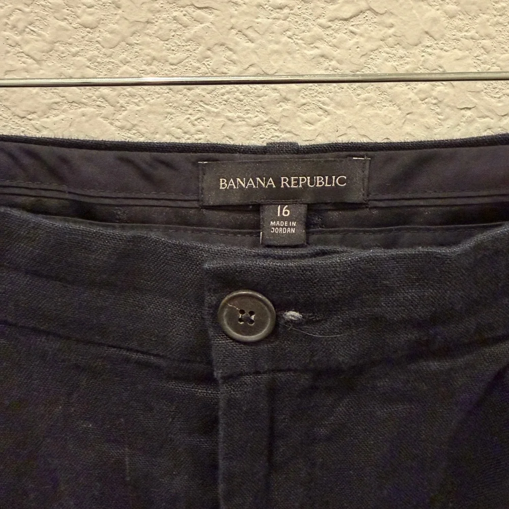 Banana Republic Womens Black Linen Blend Straight Leg Trousers Size 16